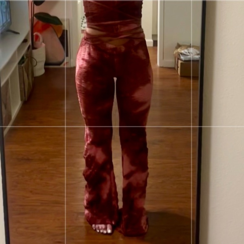 Red Tie Dye Flare Pants Y2K Matching Set - Picture 5 of 7